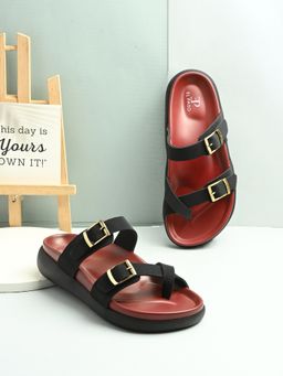 EL PASO - Women Black Faux Leather Casual Sandals