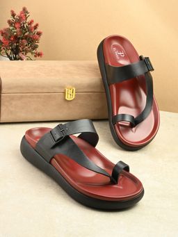 EL PASO - Women Black Faux Leather Casual Sandals