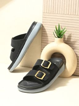 EL PASO - Women Black Faux Leather Casual Sandals