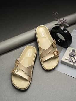 EL PASO - Women Golden Faux Leather Casual Sandals