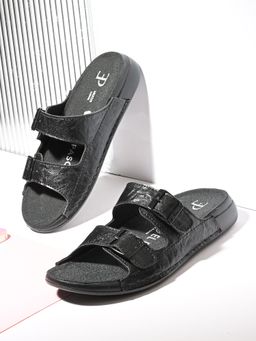 EL PASO - Women Black Faux Leather Casual Sandals
