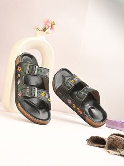 EL PASO - Women Black Faux Leather Casual Sandals