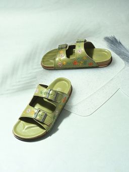 EL PASO - Women Olive Faux Leather Casual Sandals