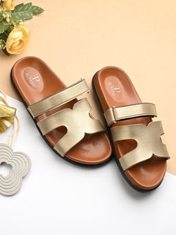 EL PASO - Women Gold Faux Leather Casual Sandals