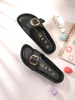 EL PASO - Women Black Faux Leather Casual Sandals
