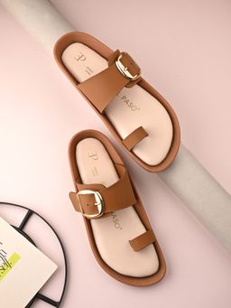 EL PASO - Women Tan Faux Leather Casual Sandals