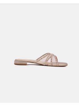 ELVIRAA - Rhinestone Net Flats Beige