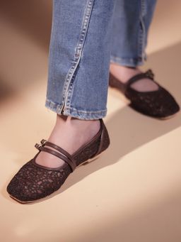 ELVIRAA - Net Mary Janes Ballerina Brown
