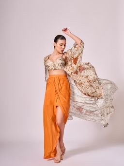 KOSWI - Browns Abstract Floral Print Cape