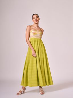 KOSWI - Lime Green Geometric Print Maxi Dress