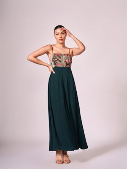 KOSWI - Green Geometric Print Maxi Dress
