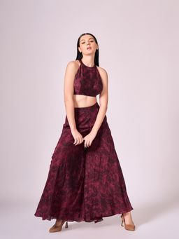 KOSWI - Maroon Cherry Floral Print Co-Ord (Set of 2)