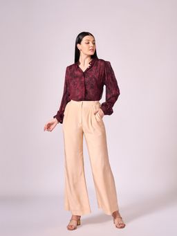 KOSWI - Maroon Cherry Abstract Print Shirt with Pant (Set of 2)