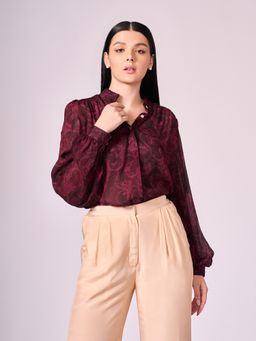 KOSWI - Maroon Cherry Abstract Print Shirt