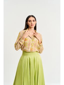 KOSWI - Lime Green Geometric Print Shirt