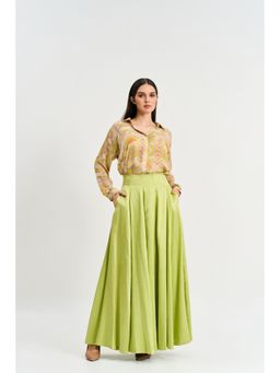 KOSWI - Lime Green Print Shirt with Skirt (Set of 2)