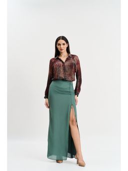 KOSWI - Maroon Print Shirt with Skirt (Set of 2)