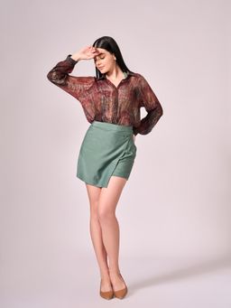 KOSWI - Maroon Print Shirt with Skirt (Set of 2)