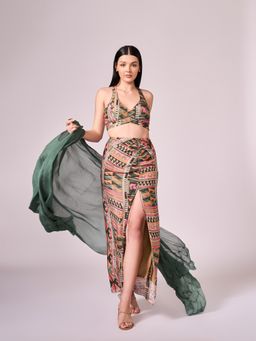 KOSWI - Multi Coloured Geometric Print Skirt