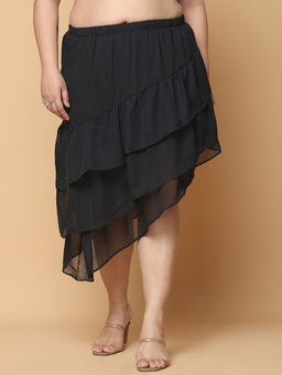 theRebelinme - Black Solid Midi Skirt