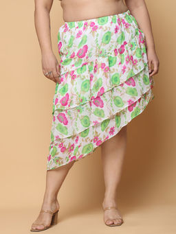 theRebelinme - Green Floral Midi Skirt