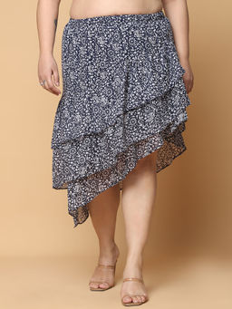 theRebelinme - Navy Blue Printed Midi Skirt