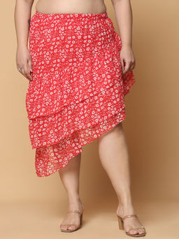 theRebelinme - Red Floral Midi Skirt