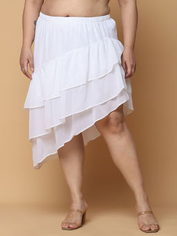 theRebelinme - White Solid Midi Skirt