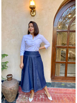 Label Tanvee - Navy Blue Solid Midi Skirt