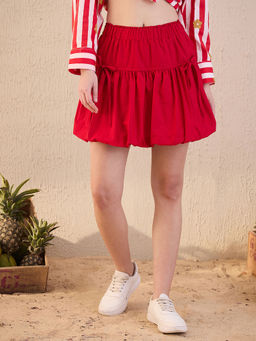 Uptownie - Red Solid Mini Skirt