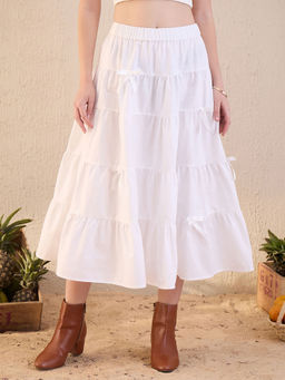 Uptownie - White Solid Midi Skirt