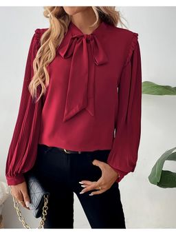 Outzidr - Maroon Full Sleeve Front Bow Top