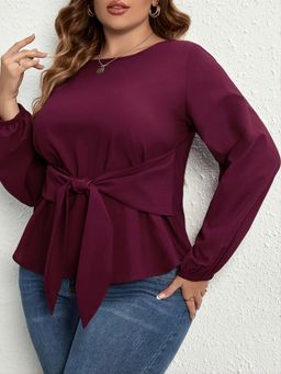 Outzidr - Maroon Full Sleeve Front Tie Up Top
