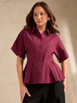 Outzidr - Wine Cinched Waist Utility Top