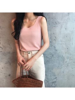 Outzidr - Pink Sleeveless Basic Tank Top