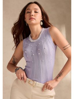Outzidr - Lavender Studded Neck Top