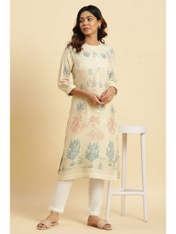W - Beige Floral Kurta