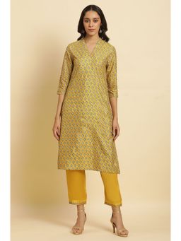 W - Women Blue Festive Printed Cotton A-Line Kurta With Slim Pant & Dupatta