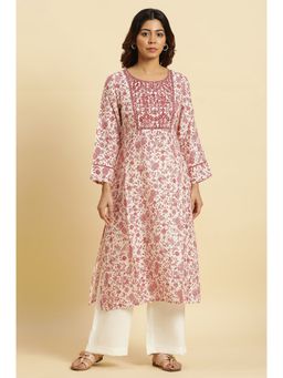 W - Beige Floral Kurta