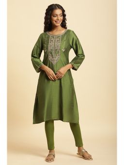 W - Green Solid/plain Kurta