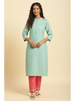 W - Blue Solid/plain Kurta
