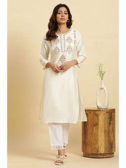 W - White Solid/plain Kurta