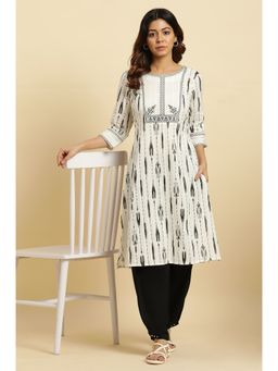 W - Off White Geometric Kurta