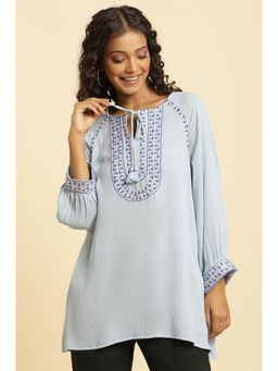 W - Blue Embroidered Top
