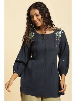 W - Blue Embroidered Top