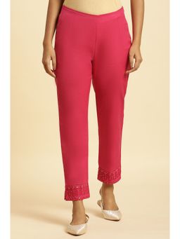 W - Pink Solid/plain Slim Pant