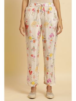 W - Beige Floral Straight Pant