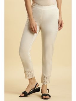 W - Off White Solid/plain Slim Pant