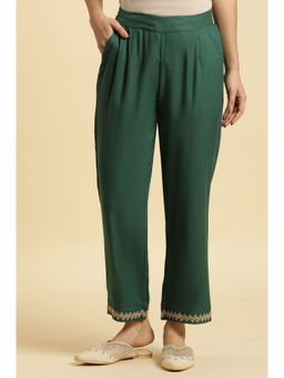 W - Green Solid/plain Straight Pant