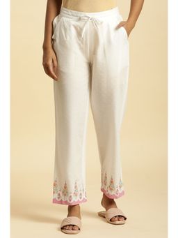 W - White Floral Straight Pant